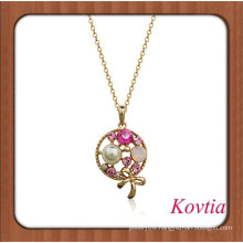 Exquisite lollipop shape pendant inlay crystal and pearl necklace